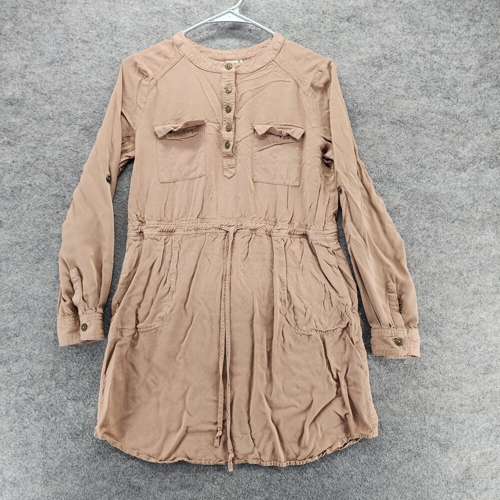 Paper Crane Dress Womens Medium Roll Tab Sleeve Brown